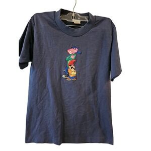 Vintage 90's Pink Panther Cartoon Navy Embroidered T-Shirt Kids 14-16 Rare Find